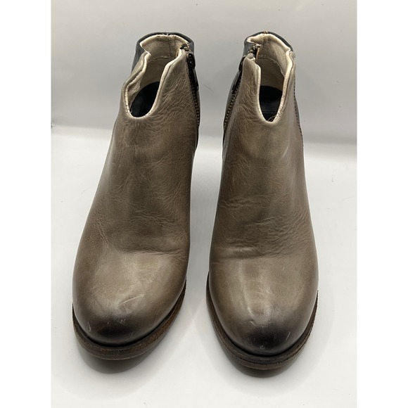 Freebird Darius 7 Leather Ankle Boots Block Heel Side Zip Taupe Gray Womens Shoe - Picture 1 of 14
